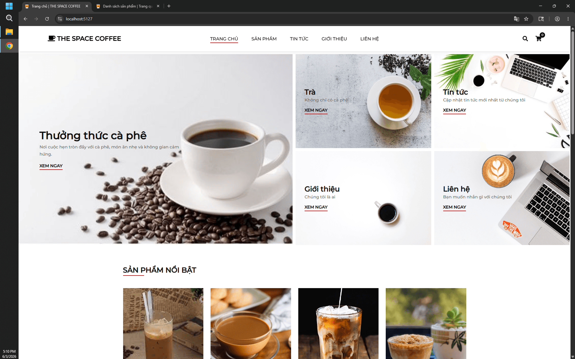 MH004 - Trang web bán đồ uống sử dụng .NET MVC - The Space Coffee